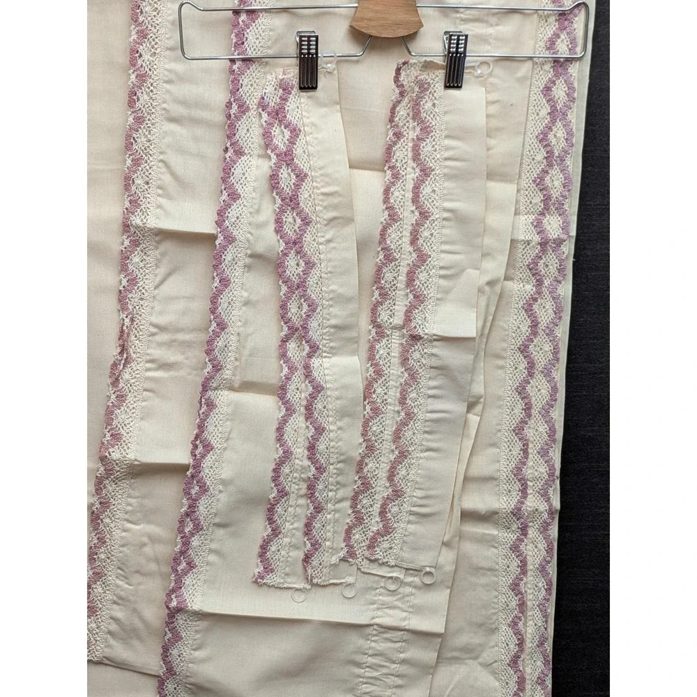 Vintage Grandma Curtains Cottage Core Boho Cream/Purple Crochet 2 Pairs 63